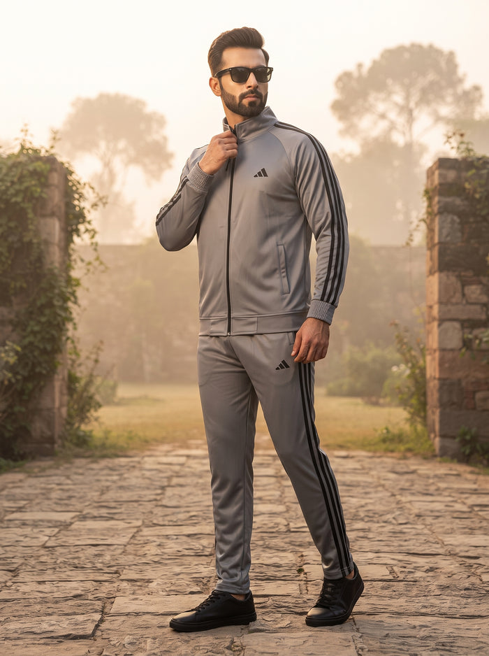 Men's Zip-Up 3-Stripe Winter Tracksuit – 220 GSM Warm Imported Fabric | Premium 2-Piece Set | 4 Colors – Nighat Apparel